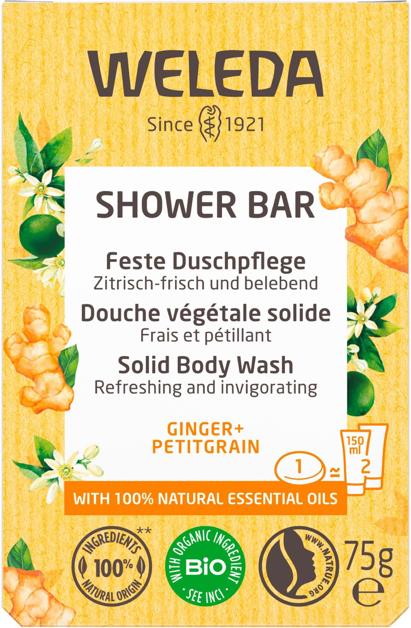 Weleda Solid Shower Care Ginger+Petitgrain 75g